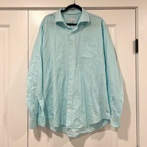 Peter Millar Men's‎ Teal and Blue Checkered Long Sleeve Dress Shirt Sz XL
